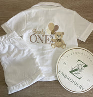 Boys White Button Up Short Pyjamas ANY DESIGN