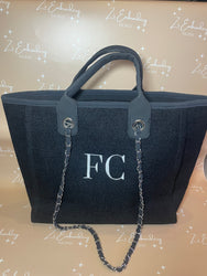 Initial Tote Bag with Chain