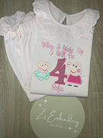 Girls Long Sleeve Frilled Pyjama Set in Pastel Pinks ANY DESIGN