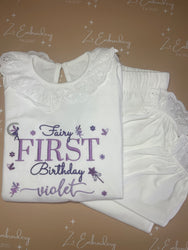 Girls Long Sleeve Frill Pj Set in white ANY DESIGN