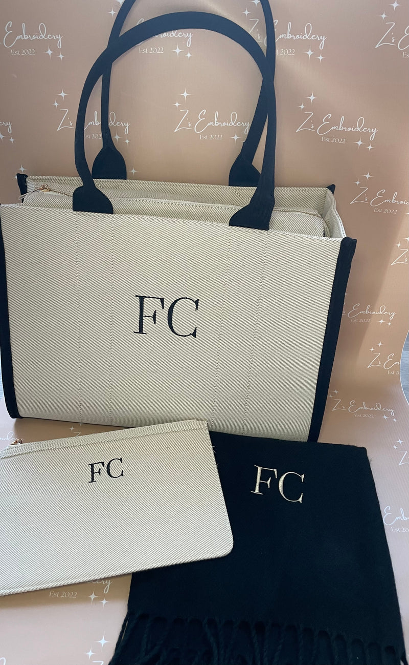 Large Initial Tote Bag & Pouch