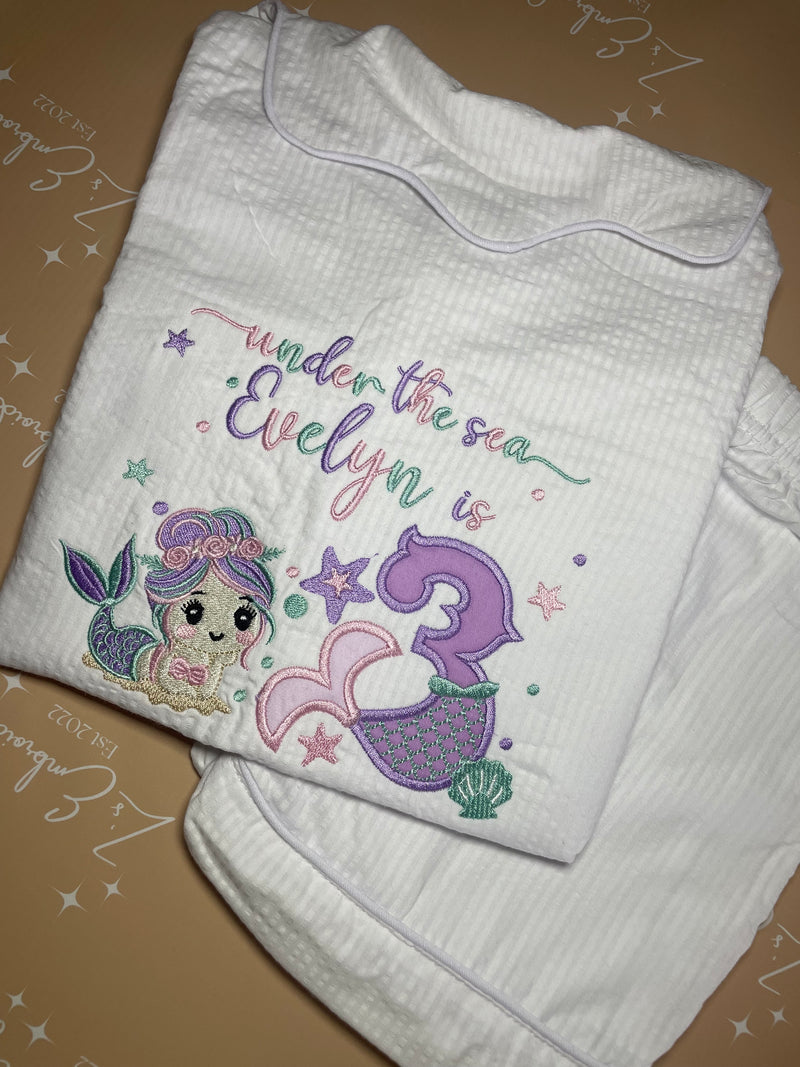 Girls White Seersucker Short Pjs