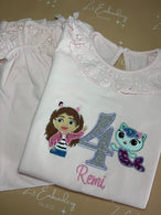 Girls Long Sleeve Frilled Pyjama Set in Pastel Pinks ANY DESIGN