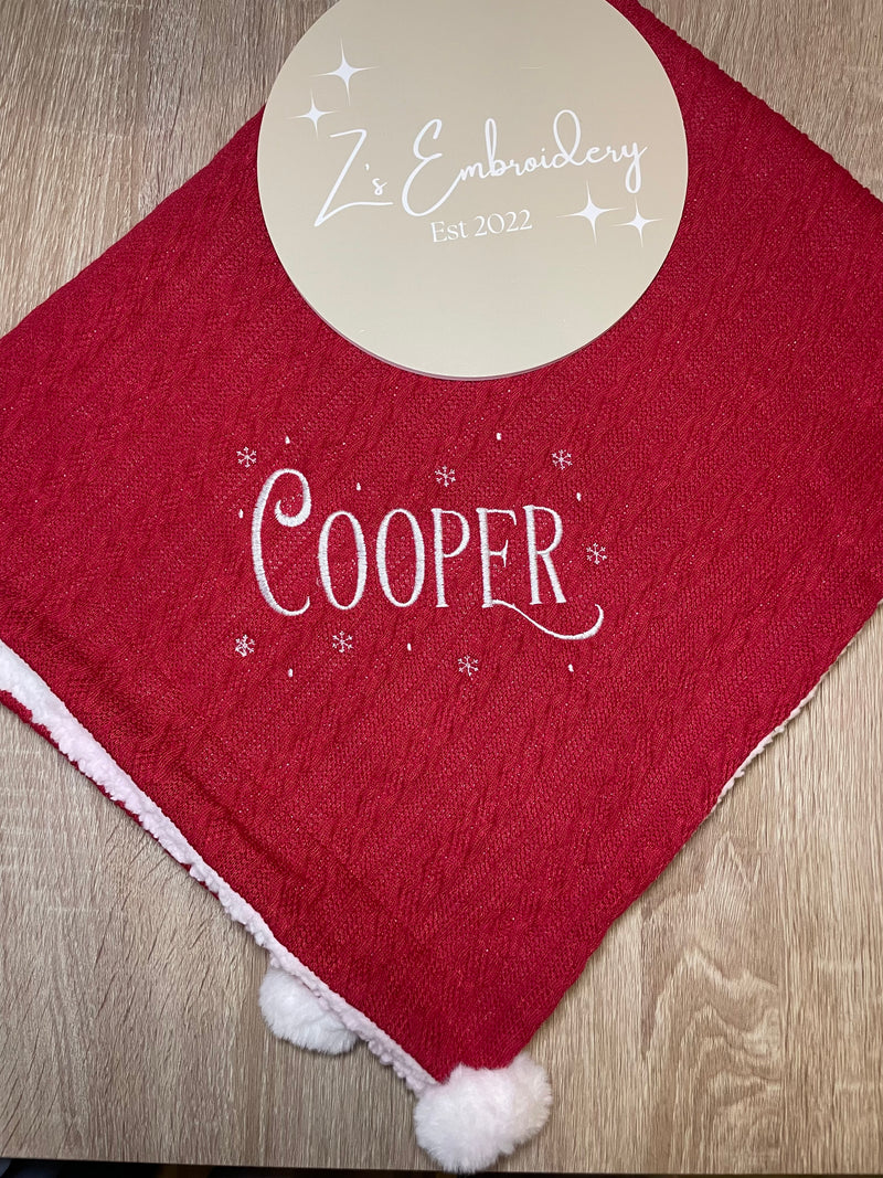 Name - Red Pom Pom Blanket