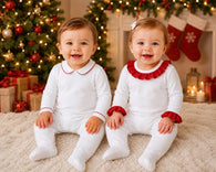 Baby Romper, Red Trim - PRE ORDER